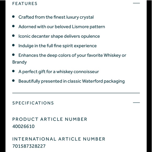 New in Box Waterford Crystal Lismore Connoisseur Square Decanter & Tumbler, Pair - Picture 3 of 12